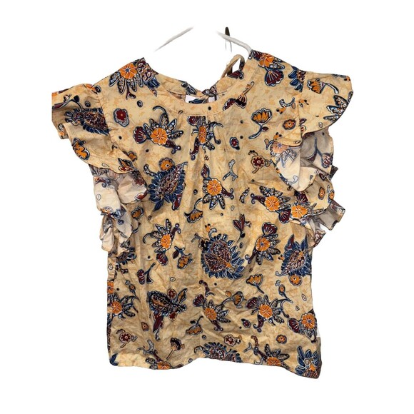 Elie ELIE TAHARI yellow Top floral paisley cotton flutter cottagecore M Women - Picture 10 of 10